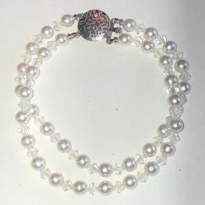 Vintage Faux Pearl and Crystal Beaded Boho Bracelet